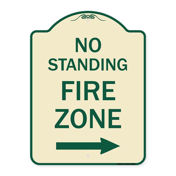 No Standing Fire Zone W/ Right Arrow Heavy-Gauge Aluminum Sign, 24" x 18", TG-1824-23585